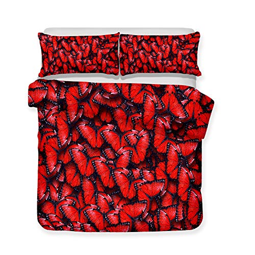Housses de couettes fleur 3D anti-acarien lit 2 personnes microfibre rouge