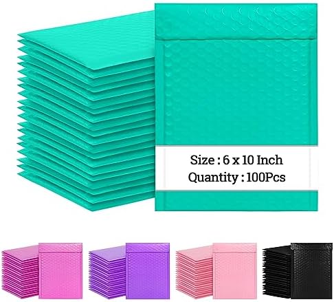 6x10 Inch Bubble Mailers 100 Pack, Self Seal Padded Envelopes for Small Business, Waterproof Shipping Bags, Teal