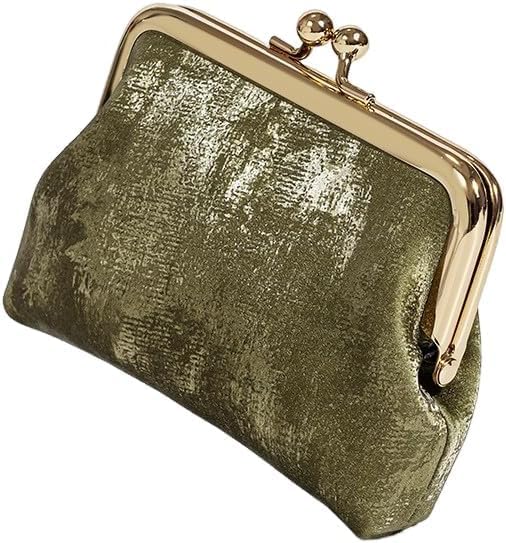 Genuine Leather Coin Purse for Women & Men, Vintage Kiss Lock Design with Large Capacity (Green)