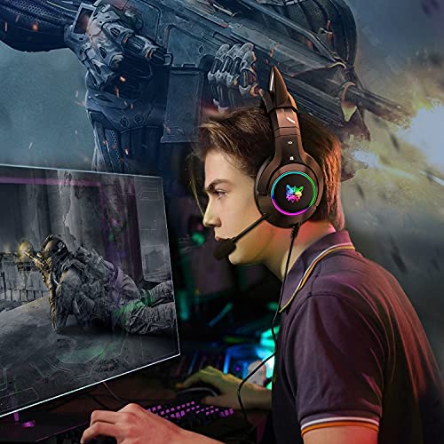 AJIJAR Gaming-Headset mit Mikrofon, Katzenohren Kopfhörer 3,5mm Kompatibel mit PC PS4 PS5 Xbox One (ohne Adapter) Smartphone, mit Surround-Sound, RGB, Geräuschunterdrückung, Schwarz - Image 8