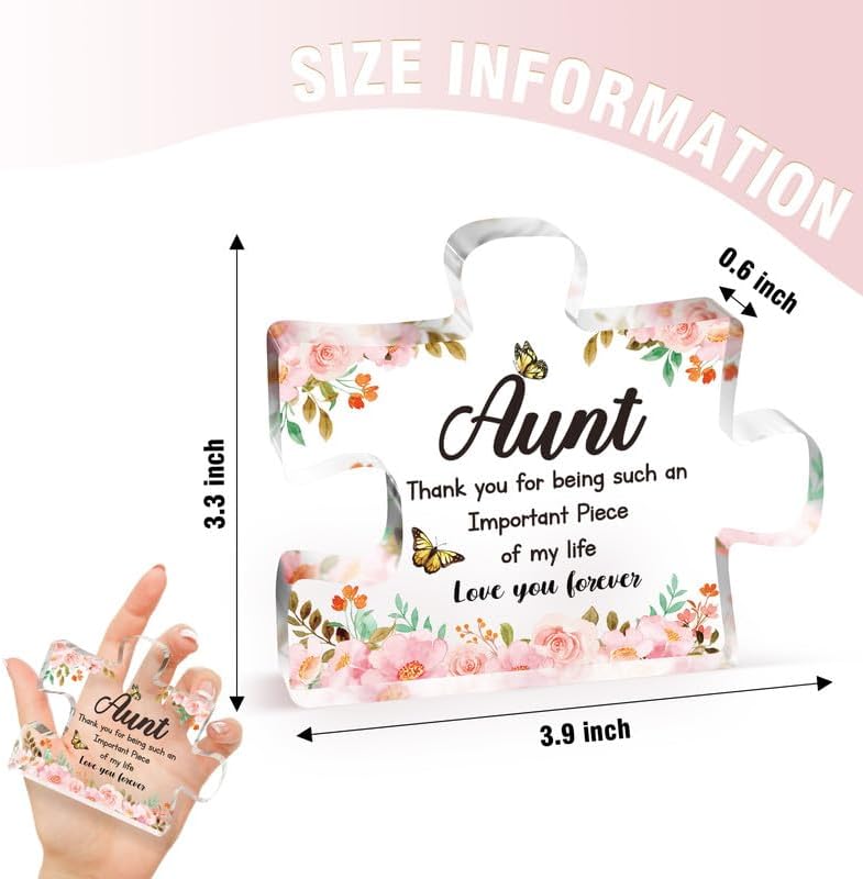 Gifts for Aunt - Engraved Acrylic Block Puzzle Piece Decorations 3.9 x 3.3 inch - Delicate Aunt Birthday Gifts from Niece - Mothers Day Christmas Birthday Gifts for Aunt Auntie, Ideas - Image 4