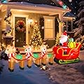 WONDER GARDEN 12FT Christmas Inflatable Outdoor Decorations with Santa Claus on Sleigh and Reindeer Christmas Blow Up Yard Decorations with LED Lights for Xmas Holiday Party Garden Patio Lawn Decor