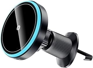 شاحن سيارة لاسلكي مغناطيسي بقوة 15W وإضاءة ار جي بي بسبعة ألوان، حامل شحن سريع لآيفون 16/15/14/13/12 وأندرويد من ايساجر