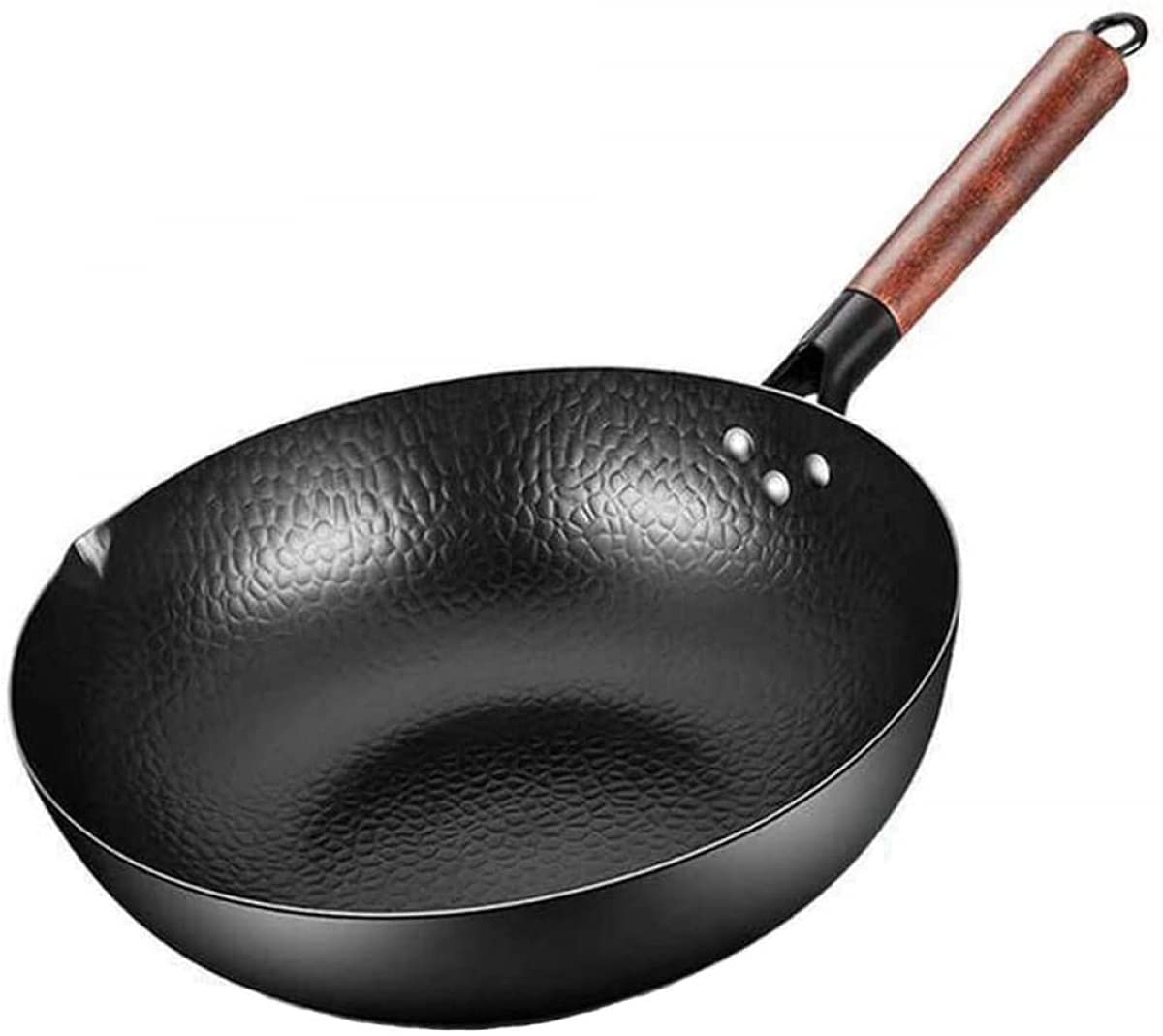 Wok In Ferro Fatto A Mano 32 Cm Non Rivestito Pentola Antiaderente Fornello A Gas Fornello A Induzione Padella In Ferro Con Coperchio In Legno-Single Pot