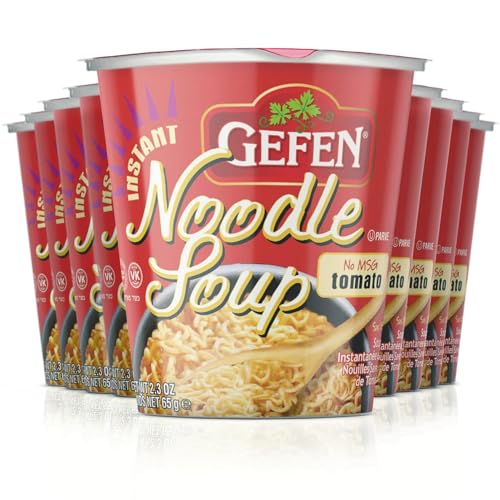 Gefen Instant Noodle Soup, Tomato Flavour, No MSG, 65g Soup Cup (Pack of 12)