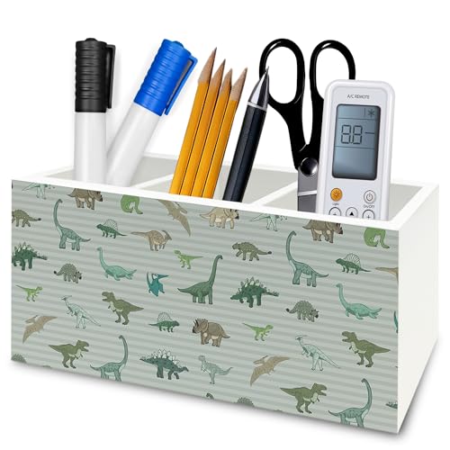 Image of Dinosaur Gifts Pen Pencil Holder Organizer for Desk, Dinosaur Gifts for Boys Kids, Dino Striped Wooden Box Signs Decorations for Home Classroom Kids Boys Room Bedroom Desk Tabletop