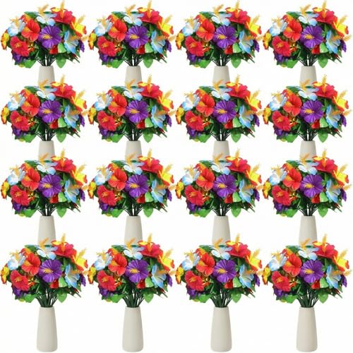 Hotop 16 Pack Hawaiian Flower Centerpieces for Tables Faux Flowers Bouquet Fake Hawaiian Accessories Artificial Tropical Luau Party Decorations Supplies for DIY Luau Jungle Beach