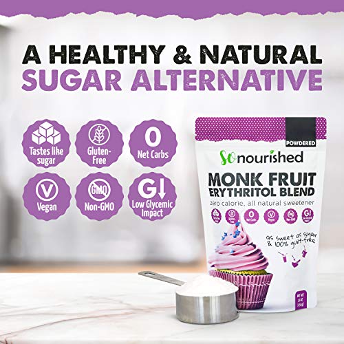 Powdered Monk Fruit Sweetener with Erythritol Confectioners (1 lb / 16 oz) - Perfect for Diabetics & Low Carb Dieters - 1:1 Sugar Replacement - No Calorie Sweetener, Non-GMO, Natural Sugar Substitute - Thumbnail 3