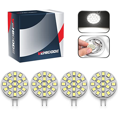 Vehicode G4 Led Bulb 12V Ac/Dc Daylight White 10W Halogen Equivalent Puck Cabinet Spot Light Bright 6000K Jc Bi-Pin Base Round Lamp Replacement For Outdoor Landscape Rv Camper Marine Boat (4 Pack) #TOP20