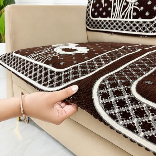 Image of Homerz Premium Chenille Fabric Sofa Cover | Soft, Durable & Dustproof | Decorative Couch Cover (Florida Coffee, 2 Seater, Seat Cover with Backrest)