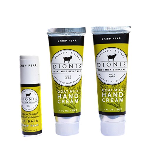 Dionis Goat Milk Hand Cream and Lip Balm 3 Piece Gift Set - Crisp Pear