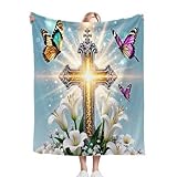 Gumntun Mantas Cama 180-240x260 cm Cruz De Lirio, 3D Estampado Manta Sofá de Franela, Sherpa Gruesa Caliente Frazada para Mujeres Hombres Parejas y Familias_23246a