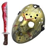 Boolavard Cosplay Machete Costume Halloween Horror Movie Hockey Mask for Adult Scary Halloween Party (Bronze)