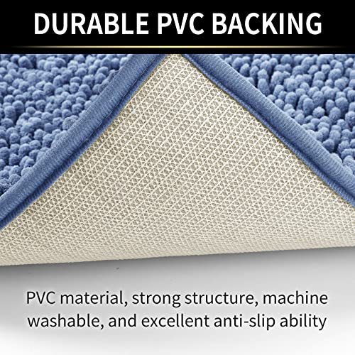 Ygnnjy Chenille Bathroom Rugs, Water Absorbent And Soft Plush Bath Mat Dry Fast Machine Washable Non-Slip Bath Rug For Tub, Shower, And Room (Blue, 16"×24") #TOP4