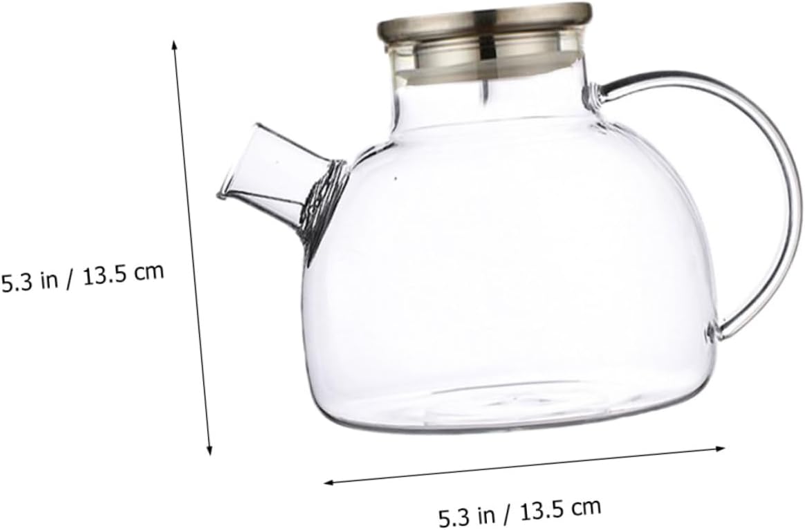 Mikinona 2pcs Borosilicate Glass Teapot Warmer Bamboo Lid Vintage Style Tea Pot