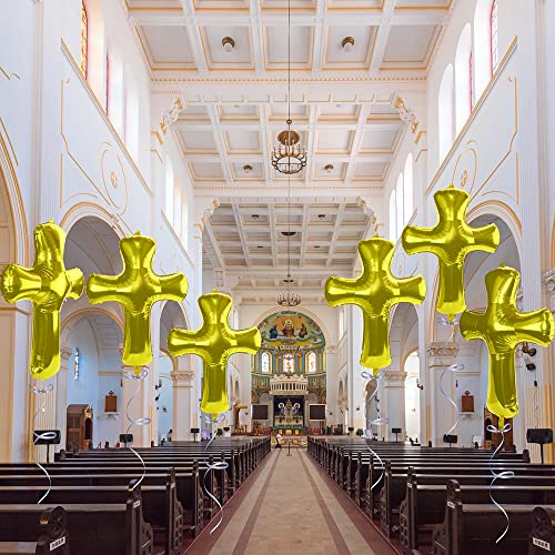 Gold Baptism Cross Balloon First Holy Communion Christening Religious Christening Funeral Memorial Party Supplies, 6 Pack Huge 34\'\' Cross God Bless Balloons Baptism Party Favor Happy Easter Decoration