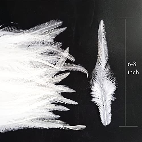 Happy Feather 100Pcs Saddle Hackle Rooster Feather For Crafts, 5-7 Inch Natural Pheasant Neck Feathers Diy Pendant Earrings Dream Catcher-White #TOP1