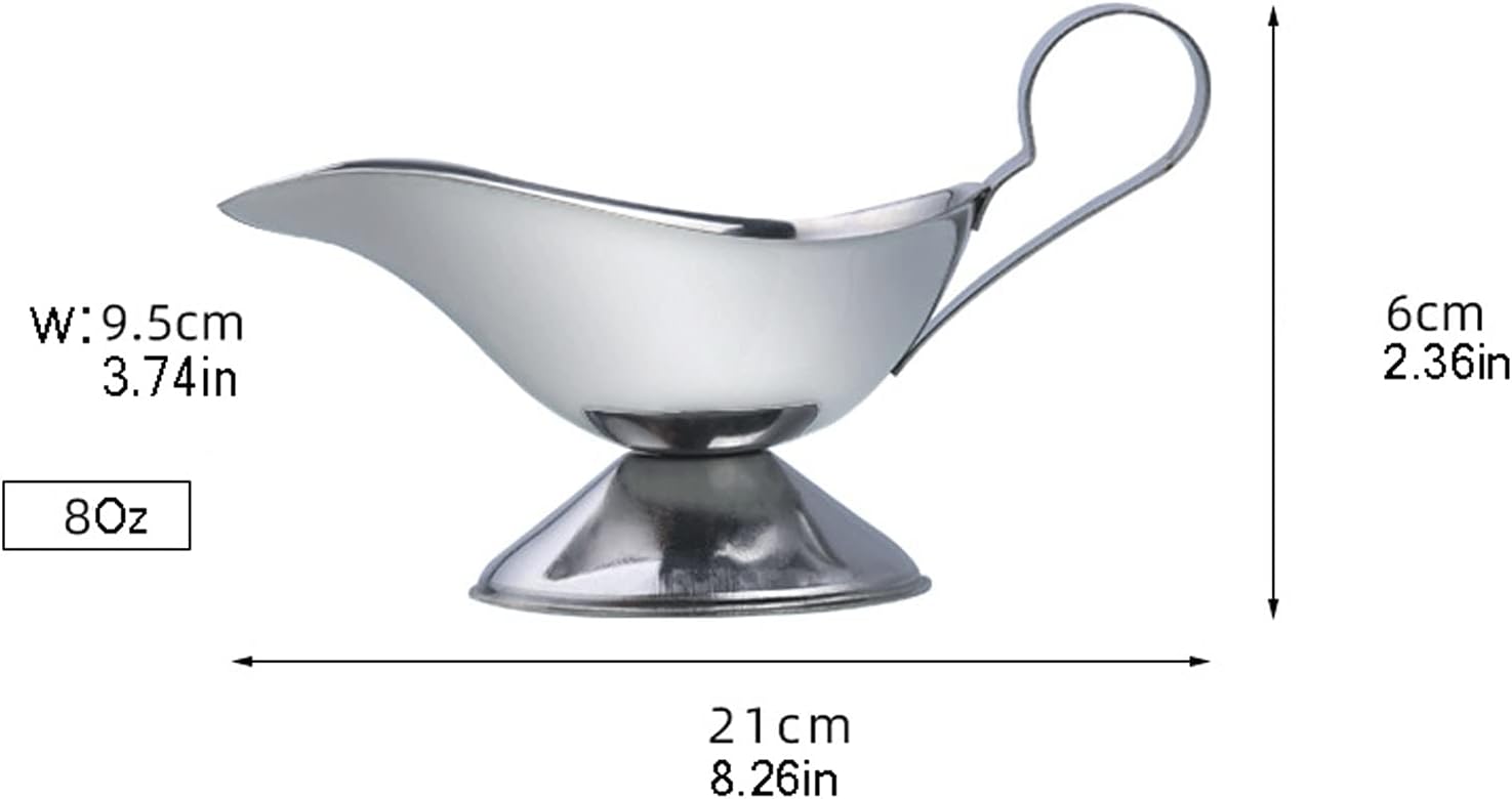 Saucer 8Oz Stainless Steel Gravy Boat with Handle Gravy Sauce Boat, Suitable for Broth, Sauce Creamer and Black Pepper Sauce Dish, 20010125