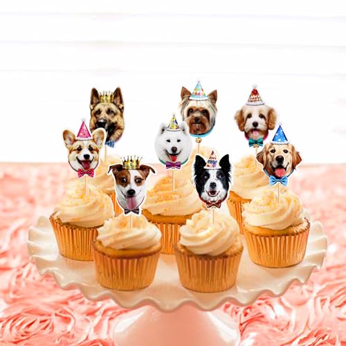 Blumomon 30 Stück Hunde Cupcake Topper, süße Hunde Welpengesichter, Kuchen Deckel, Party Dekorationen für Hunde Welpen Motto Party, Kindergeburtstag, Babyparty, Partyzubehör