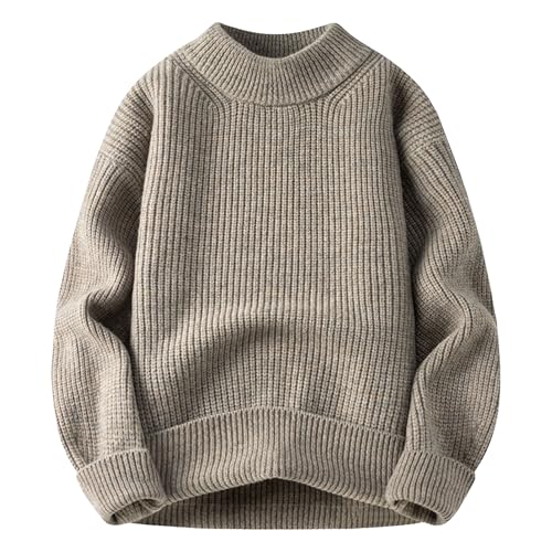 Mens Thick Crew Neck Woven Sweater Male Long Sleeve Cable Knit Sweater Pullover Sweaters Loose Fit for Men