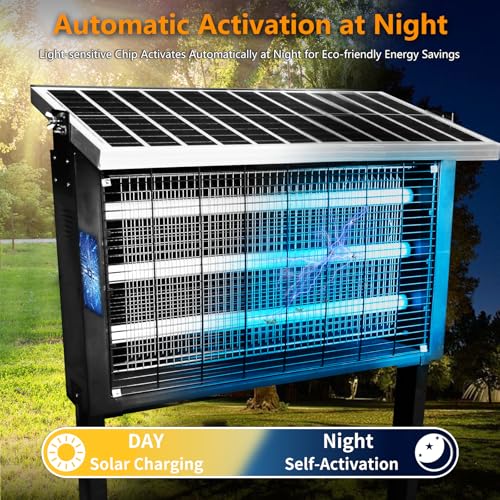 Image of Heavy-Duty Big Solar Bug Zapper Outdoor for 8000 sq.ft with 30W Solar Panel | Rechargeable Solar Zapper with High Powered, Outdoor Solar Bug Zapper for Patio Garden Backyard Farm and Large Spaces