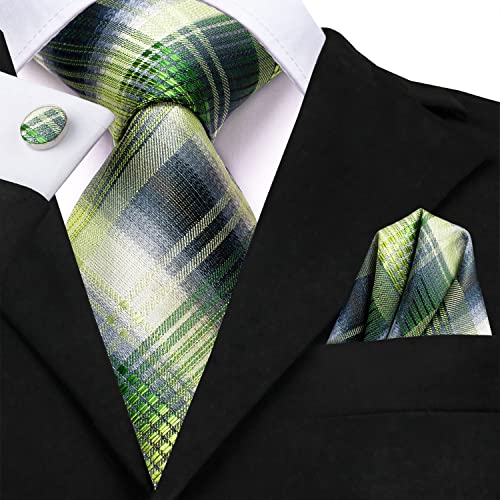 Image of Dubulle Mens Paisley Striped Tie Woven Necktie for Men and Handkerchief Cufflinks Set Wedding Formal Business
