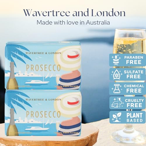 Image of Wavertree & London Prosecco Scented Natural Soap (2 Bars), 7oz Moisturizing French Triple Milled Soap Bars enriched with shea butter - Pure Plant Based Bath & Body Bars for All Skin Types