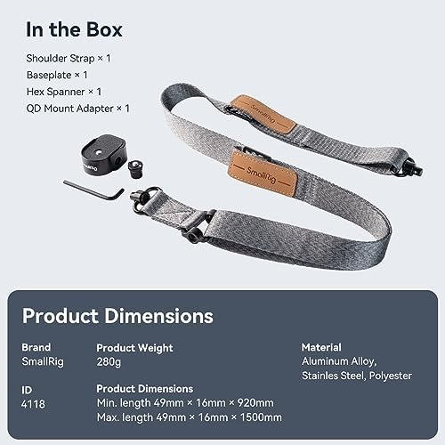SMALLRIG Pasek na ramię RS3 RS2 redukujący wagę, kompatybilny z uchwytem do zawieszenia dla DJI, pasem gimbalowym z klamrami QD Quick Release dla DJI RS 3 / RS 3 Pro/RS 2-4118, 4118-CF