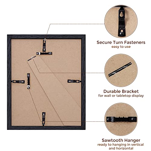 8X10 Black Picture Frame, Solid Oak Wood Photo Frame Display 5X7 Picture With Mat, 8 X 10 Black Wood Frame With Stand For Wall And Tabletop, 8"X10" Oak Picture Frame With Tempered Glass, 1 Pack #TOP3