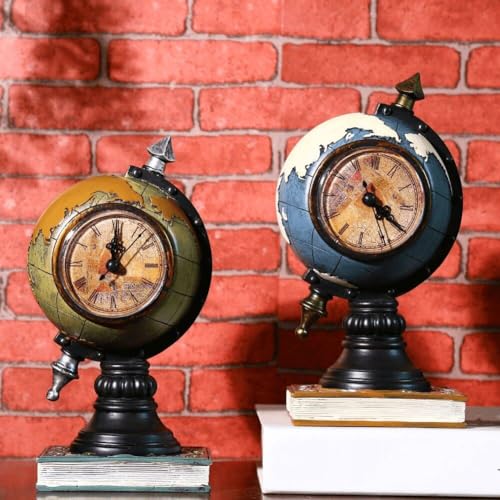 Reloj de sobremesa vintage de metal con esfera de mapa mundial para organizar el tiempo con estilo 5