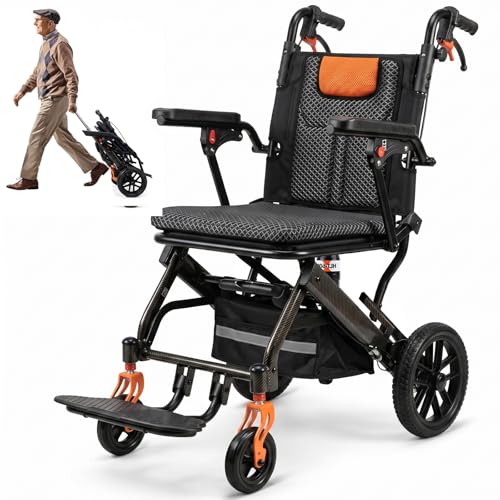 SOFTFISH Transport Wheelchair for Adults with Pull Rod & Multi Shock-Absorbing, Portable Transport...