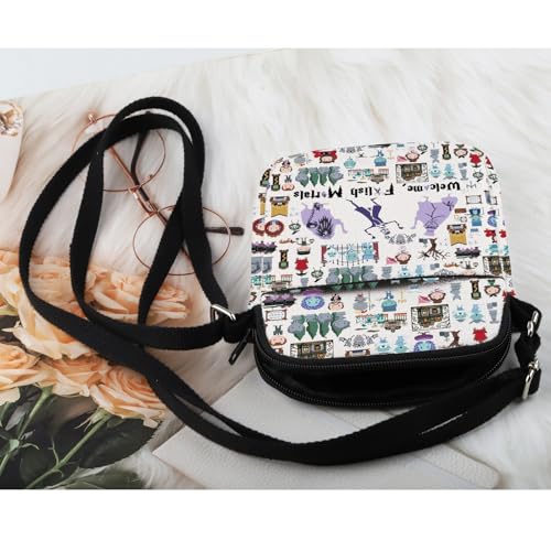PXTIDY Halloween Haunted Horror Mansion Roles Crossbody Bag Welcome Mortals Foolish Crossbody Purse Ghosts Inspired Gifts 6