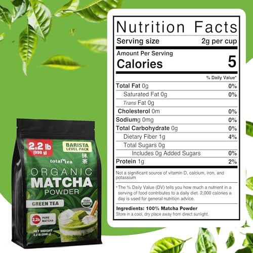 Image of Organic Matcha Green Tea Powder (2.2 Pound) - Certified USDA Organic Matcha Powder for Matcha Latte, Matcha Tea, and Smoothies - Non-Gmo, Antioxidant Rich by Total Tea