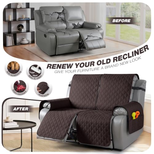 Image of TAOCOCO 100% Waterproof Loveseat Recliner Covers Reversible, Chocolate