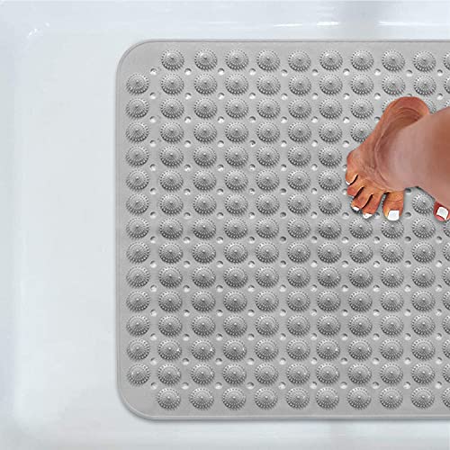 Image of TurtleGrip Anti-Skid Shower Mat, 80x80 cm Accu-Pebble (Grey), Non-Slip Shower Mat for Bathroom with Suction Cups and Drain Holes Anti-Skid mat for Bathroom Floor