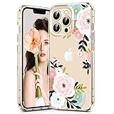 Compatible with iPhone 13 Pro Max Case for Women Girls, Never Faded Clear Floral Phone Cases, Cute Pink Flowers Design Protective Cover, Silicone Shockproof Hard Case for iPhone 13 Pro Max 6.7 Inch