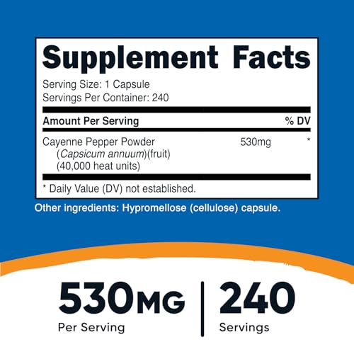 Nutricost Cayenne Pepper 530mg, 240 Capsules - 40,000 Heat Units, Gluten Free, Non-GMO - Thumbnail 2