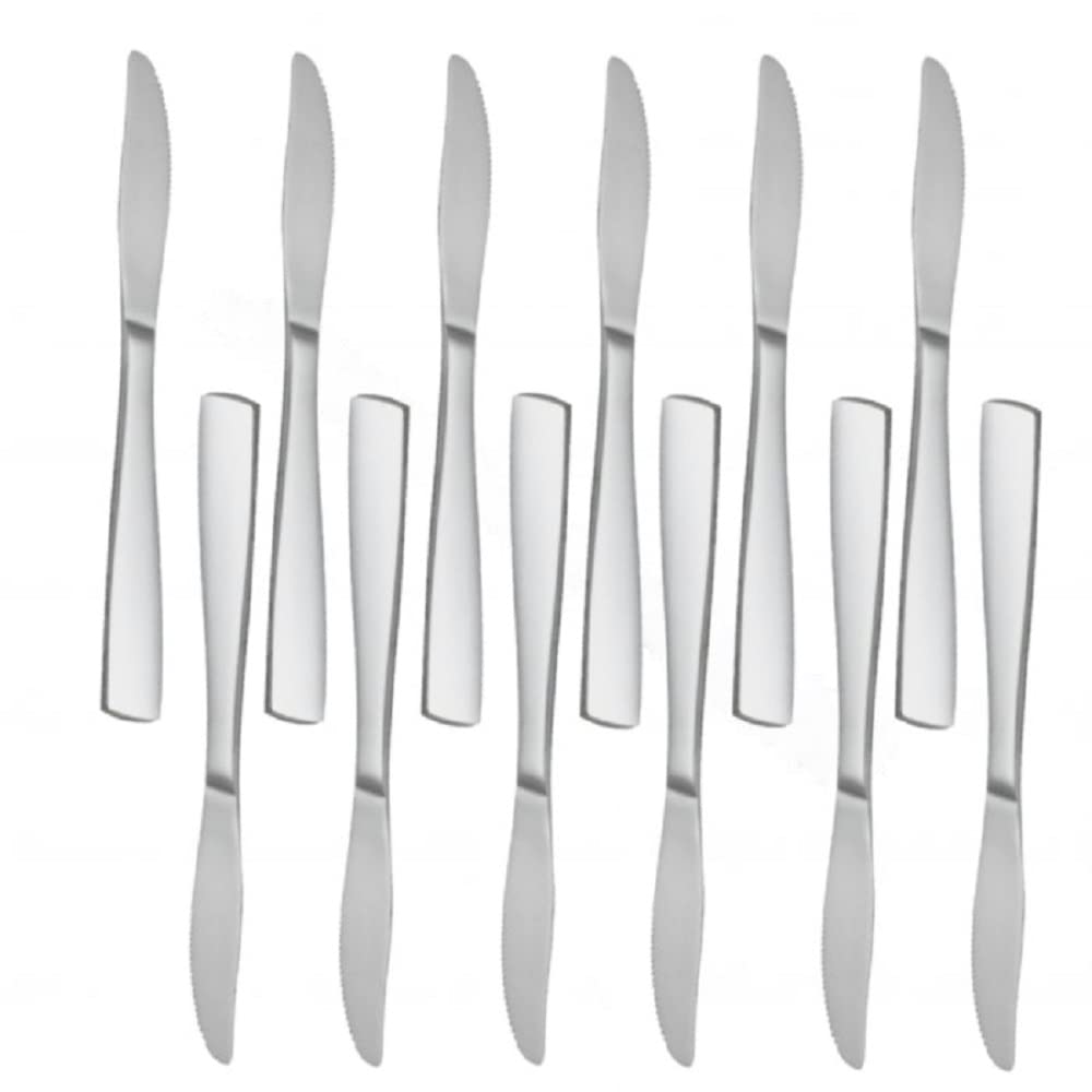 TrueCraftware- Set of 12 Stainless Steel Esquire Dinner Knife- Stainless Steel Silverware Flatware Cutlery Kitchen Tableware Set for Home and Restaurant Butter Knife Spreader Table Knives