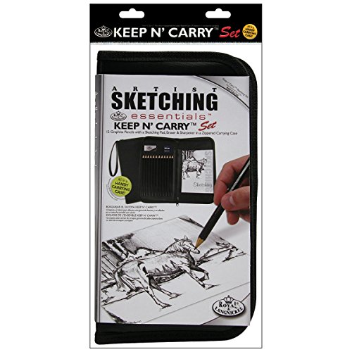 Drawing and sketching pencil set in zippered carrying case
