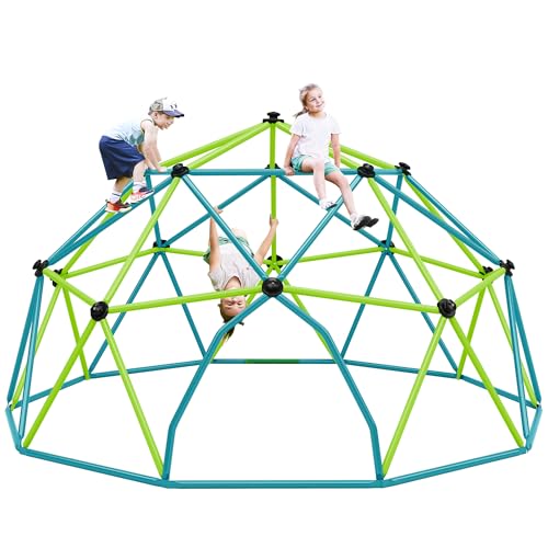 Virubi 12 FT Climbing Dome for Kids 3-10, Outdoor Play Equipment Supporting 1000 lbs, Anti-Rust Jungle Gym, Easy Assembly Geometric Dome Climber Play Center (Green & Blue)