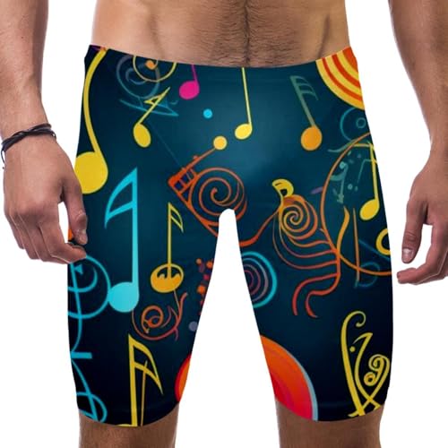 Colorful Music Notes Swimsuit for Men & Boys,Competition Lap Swim Suit, Square Leg Endurance Training