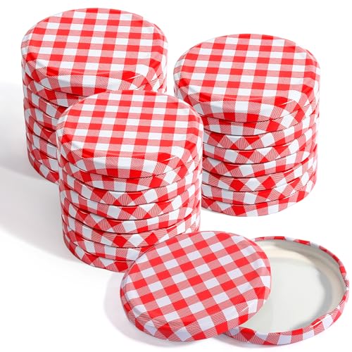 60 Stück Twist off Deckel 82 mm Schraubdeckel für Gläser Rot-Weiß Kariert Ersatzdeckel für Einmachgläser Passend für 230/350 / 435 ml / 565 ml