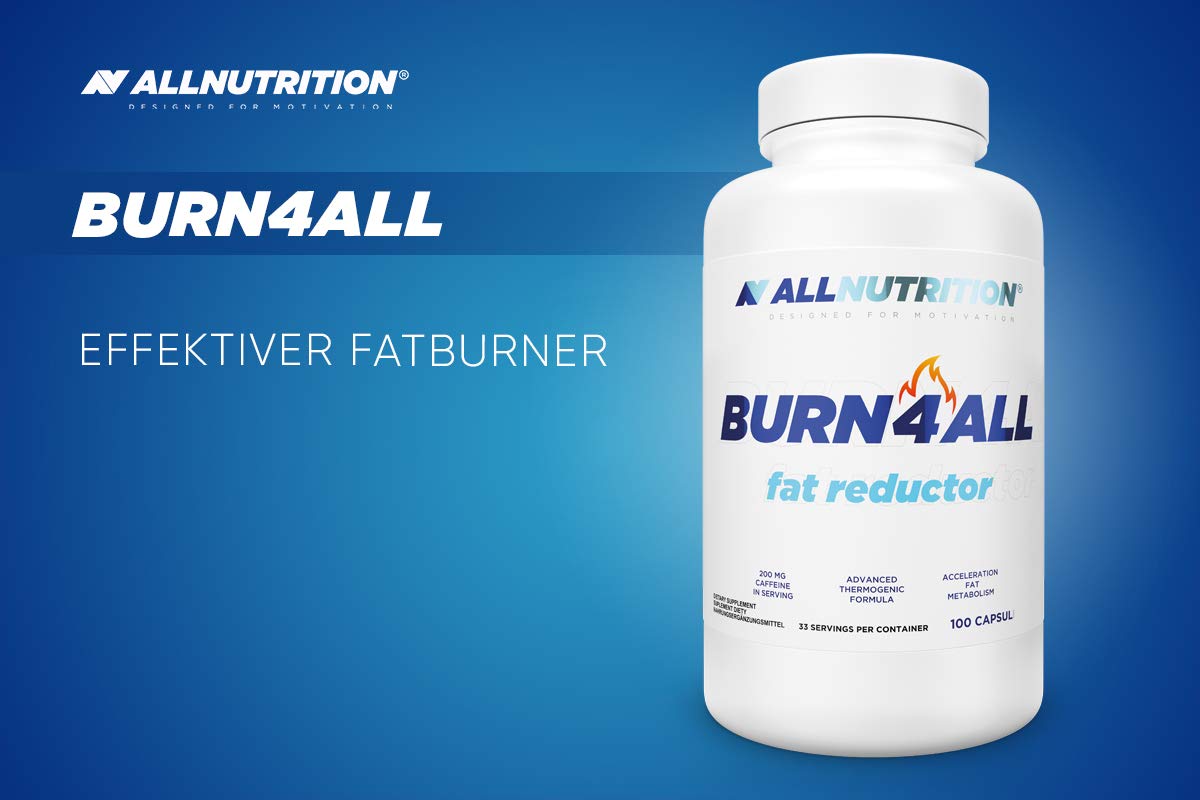 ALLNUTRITION Burn4all Fat Reductor L-Carnitin Sehr effektiver Körperfettabbau Bietet Energie Hemmt den Appetit Nahrungsergänzungsmittel Ohne Zusatzstoffe 100 Kapseln 33 Portionen