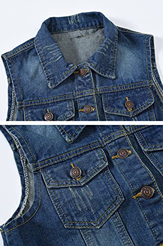 HALITOSS Women's Buttoned Washed Denim Jacket Sleeveless Crop Vest 6 Color3