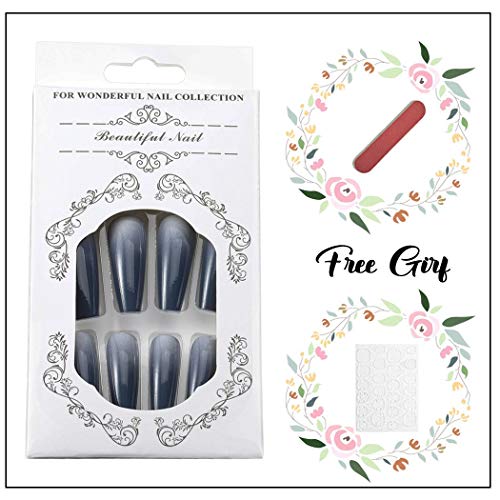 Favelo Extra Long Press on Nails Coffin Fake Nails Tips Gradient Full Cover False Nails Artificial Luxurious Nails Art for Women and Girls （24pcs） (Style2) - Thumbnail 4