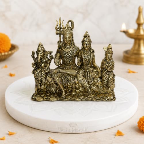 Image of Brass Shiv Parivar Idol, Vastu Remedy for Family Harmony (5 Inch, 450 g)