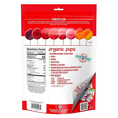 Yumearth Organic Pops Variety Pack, 40 Fruit Flavored Favorites Lollipops, Allergy Friendly, Gluten Free, Non-Gmo, Vegan, No Artificial Flavors Or Dyes #TOP1