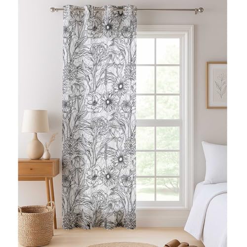 Vargottam Floral Motif Design Sheer Georgette Curtains for Windows & Small Doors - Set of 2 Panels, 72" Long, Grommet Top, Printed Light Filtering Drapes for Living Room or Study
