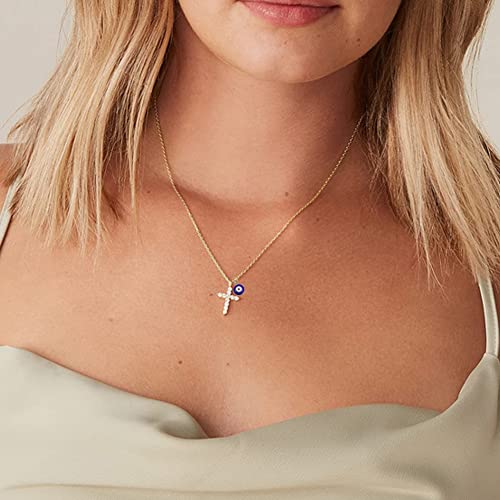 Evil Eye Necklace: Cross Necklace for Women | Gold Necklace for Women with Zircon, 14k Gold Plated Jewelry Gift2
