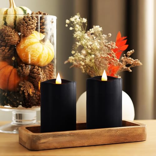 Image of 3″x5″ Flickering Flameless Candles Set of 2, 2AA Battery Life 600 Hours Battery Candles Flickering with Timer,5 inch Flameless Candles with Remote for Christmas Decorations Indoor /Outdoor, Black